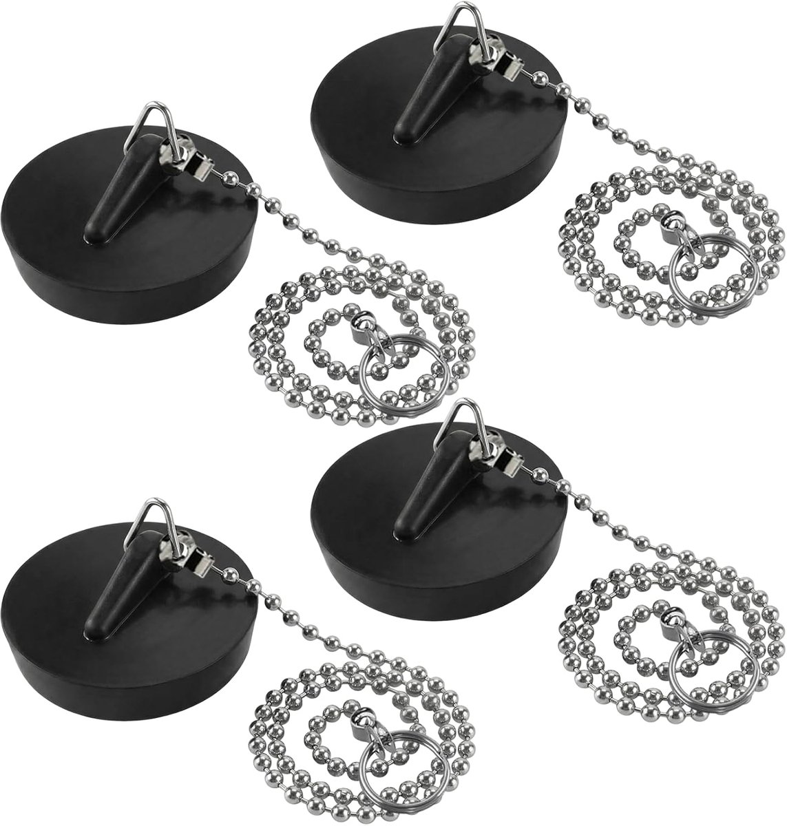 4 stuks afvoerstoppen, 45 mm, universele gootsteenafvoer, badkuipstop met 40 cm ketting, rubberen stop voor gootsteen, universele stop voor badkuip, keuken, wastafel