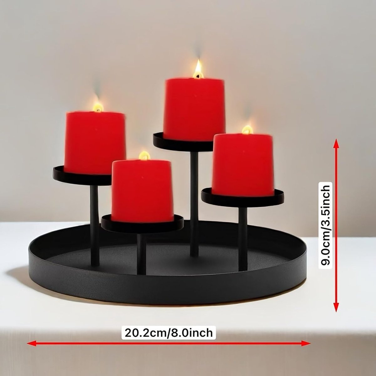 Kaarsenhouder Adventskrans - Adventskandelaar Smeedijzer - Kerstsfeer Creëren - Gelijkmatig Verdeeld Ontwerp - 21 x 21 x 5 cm - Zwart – foto 5