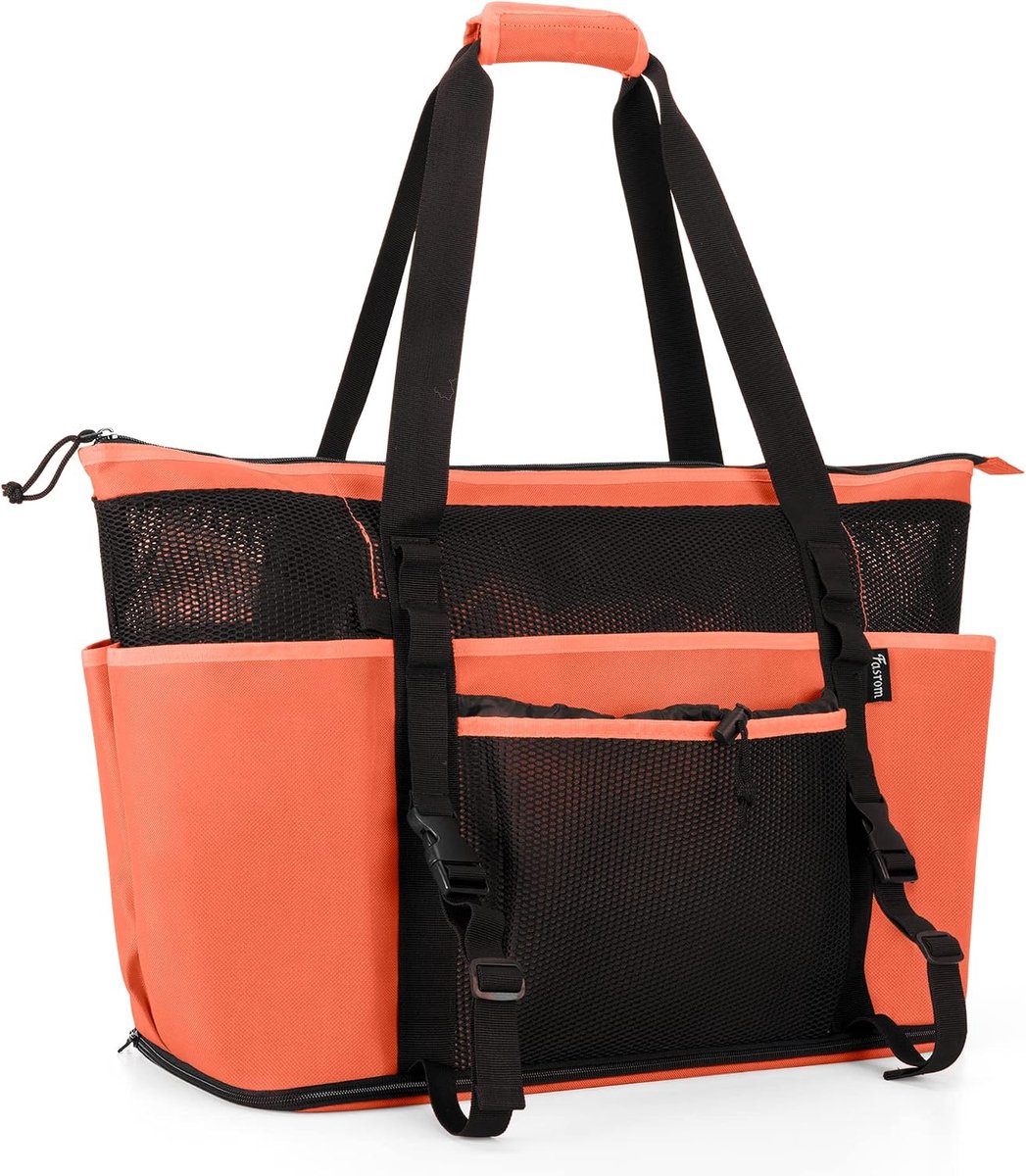 Strandtas Extra Groot - Oranje Mesh - Met Ritsbodem - Voor Nat en Droog - ShopVlot