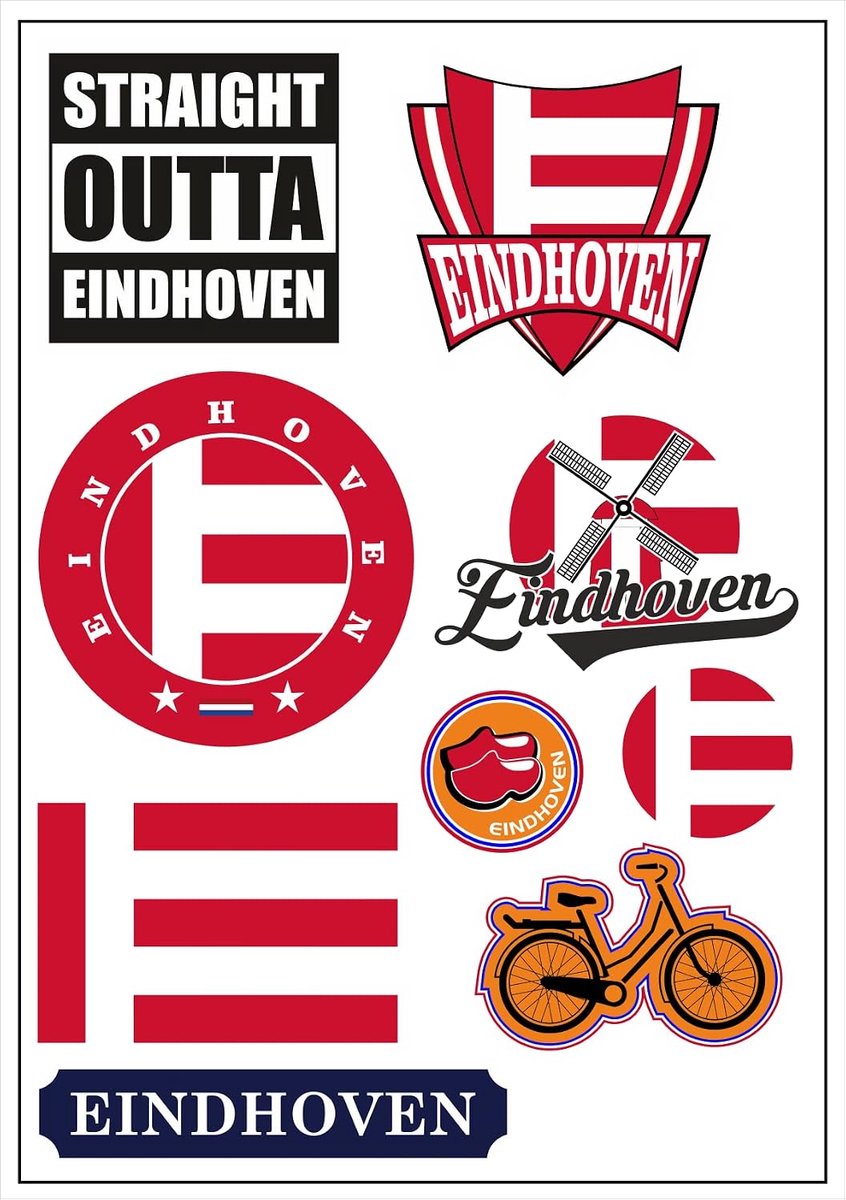 Eindhoven Stickerkaart 9 Stuks - Vinyl Flaggen - Waterdicht en Weerbestendig - Perfect voor Auto en Motor - ShopVlot