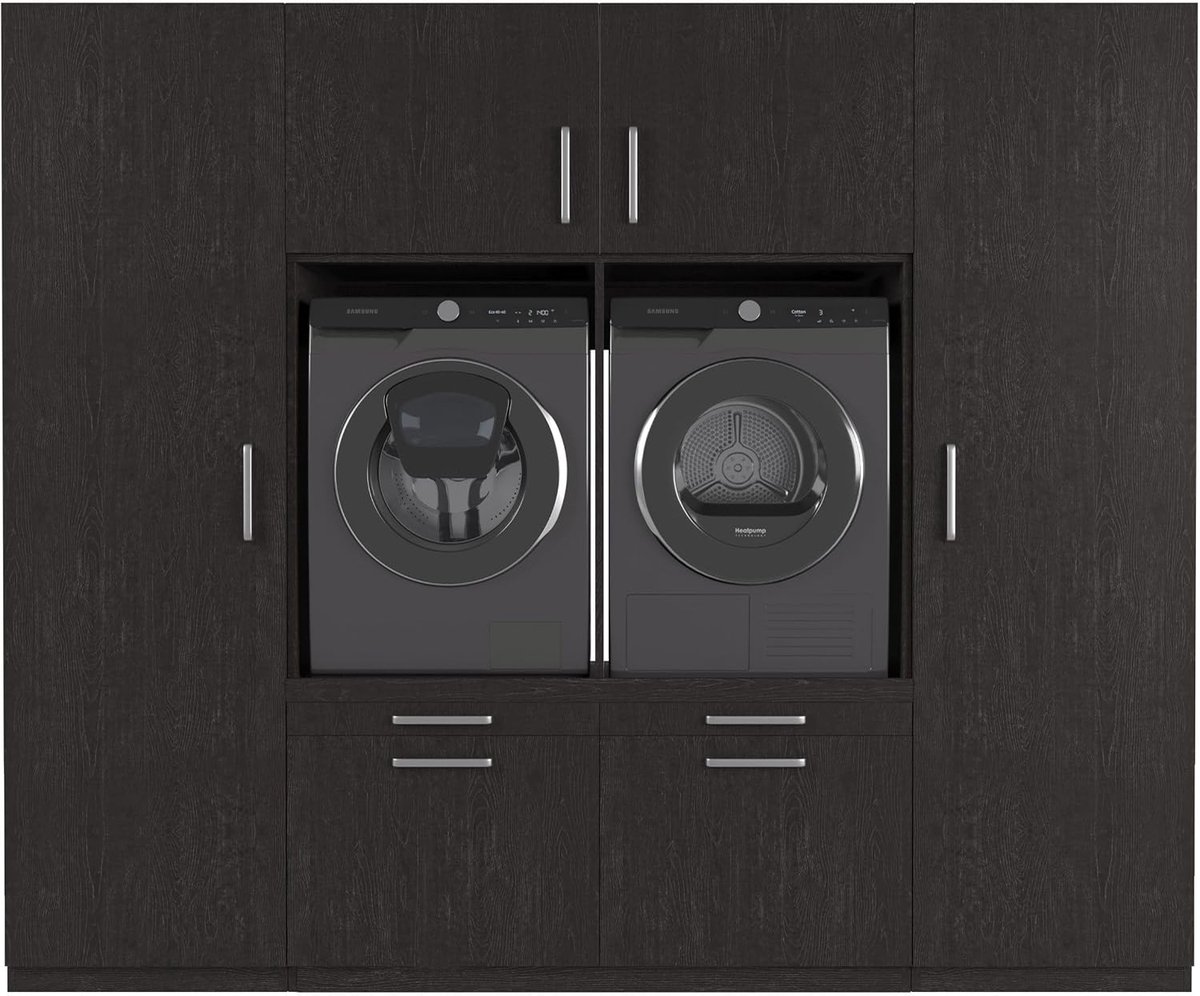 Wasmachine kast Dublin - 700(D)*2530(B)*2110(H) mm - Zwart - Stijlvol en ruimtebesparend ontwerp - ShopVlot