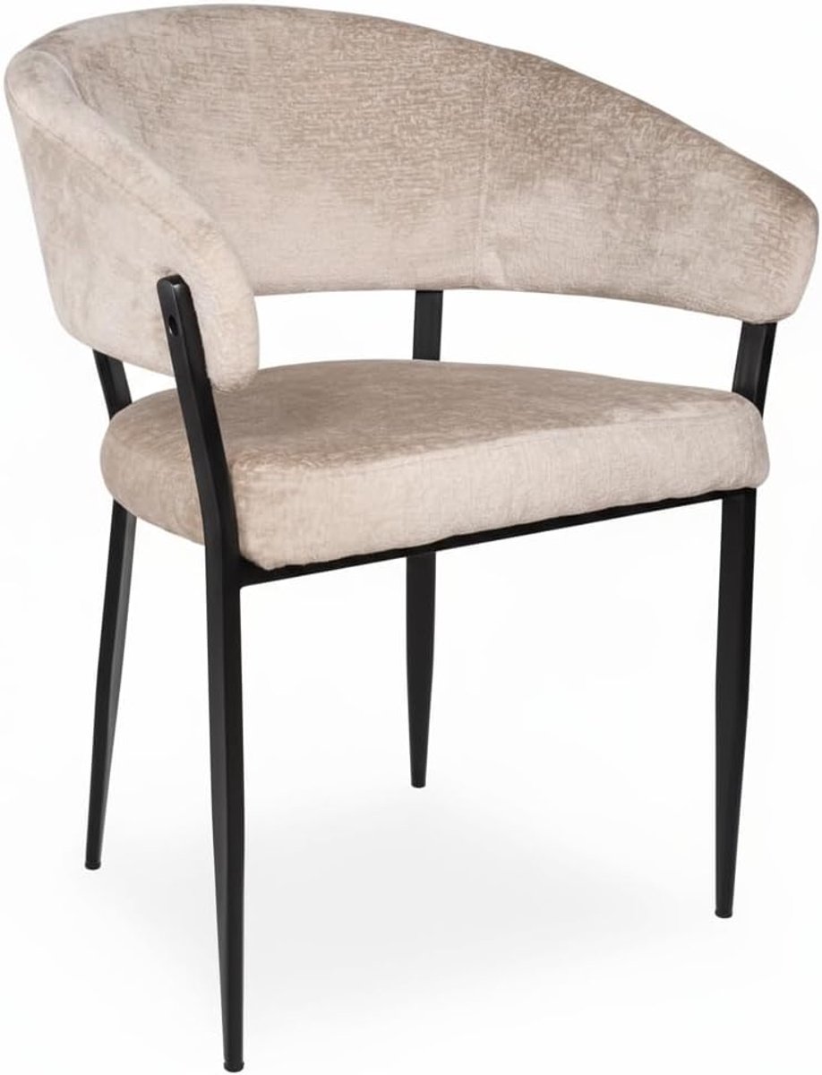 Eetkamerstoelen set van 6 - Ziva chenille beige - met armleuning - eenvoudige montage - ShopVlot