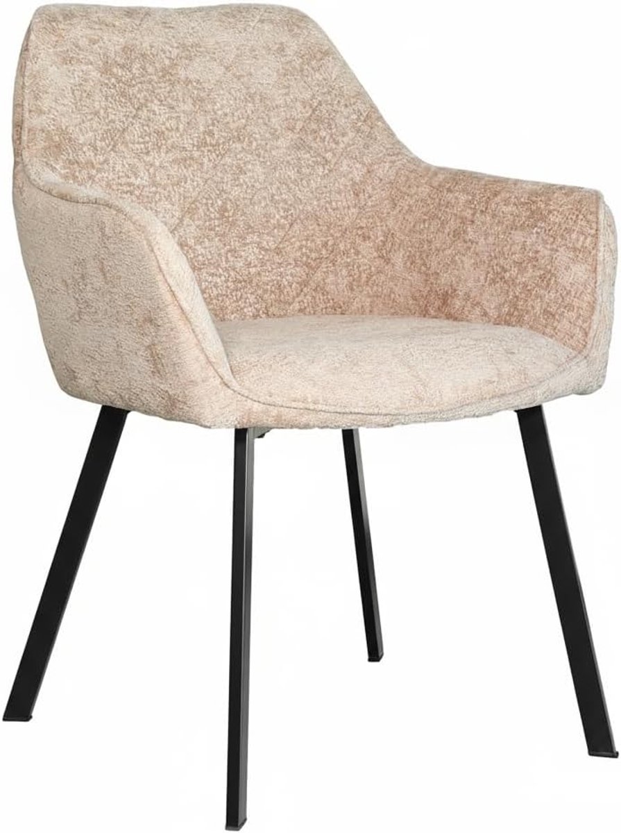 Eetkamerstoel met armleuning - 4 stuks - chenille taupe - eenvoudige montage - ShopVlot