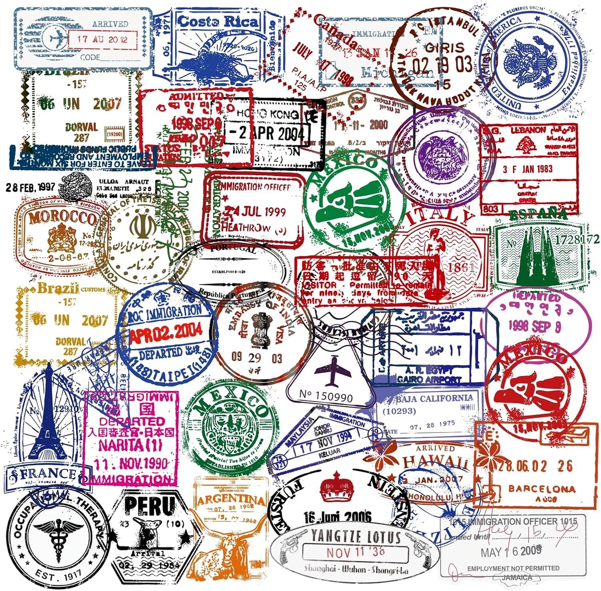 Travel stickers set 50 stuks - transparante stempels - wereldsteden en landen - perfect voor reisdagboek - ShopVlot