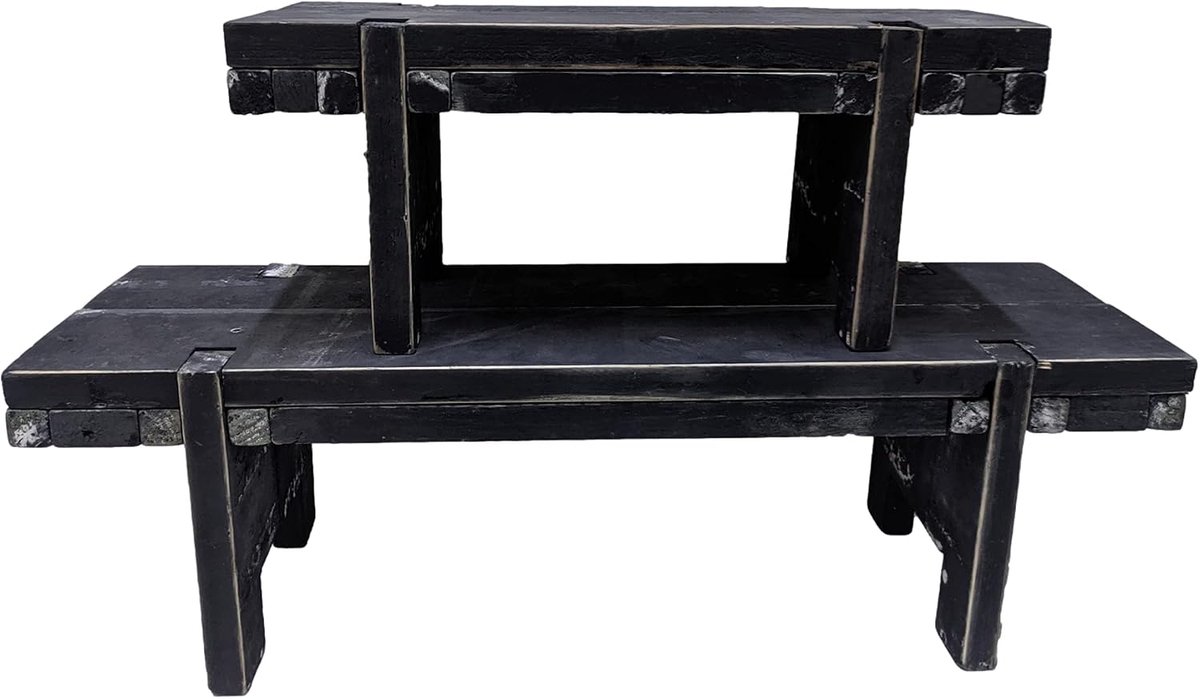 Raamrand bankje set 58 cm en 38 cm - zwart hout - robuust en duurzaam - perfect als decoratie - ShopVlot