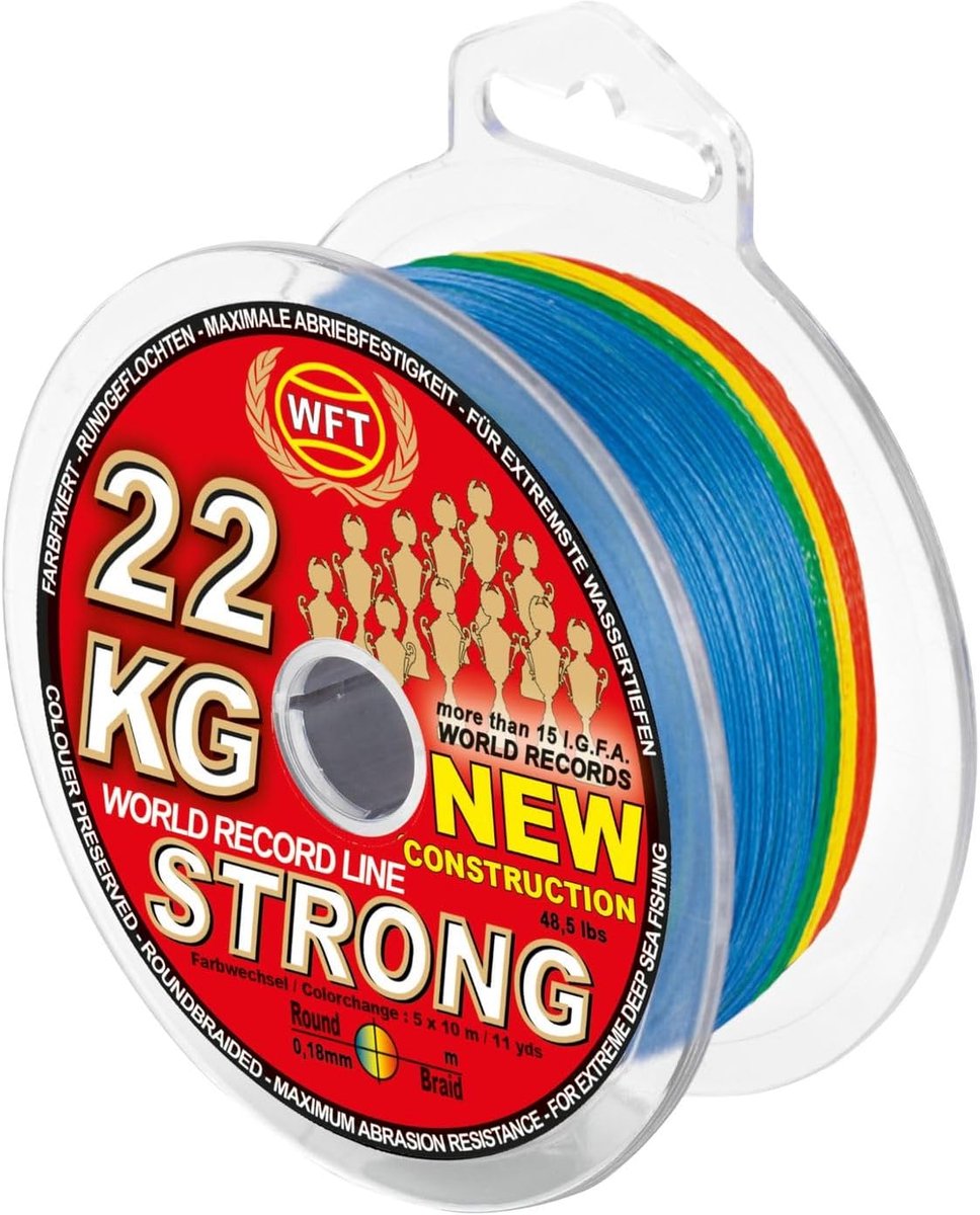 Gevlochten lijn zeevissen 0,18mm - multicolor - 22kg treksterkte - ideaal voor kabeljauw - ShopVlot