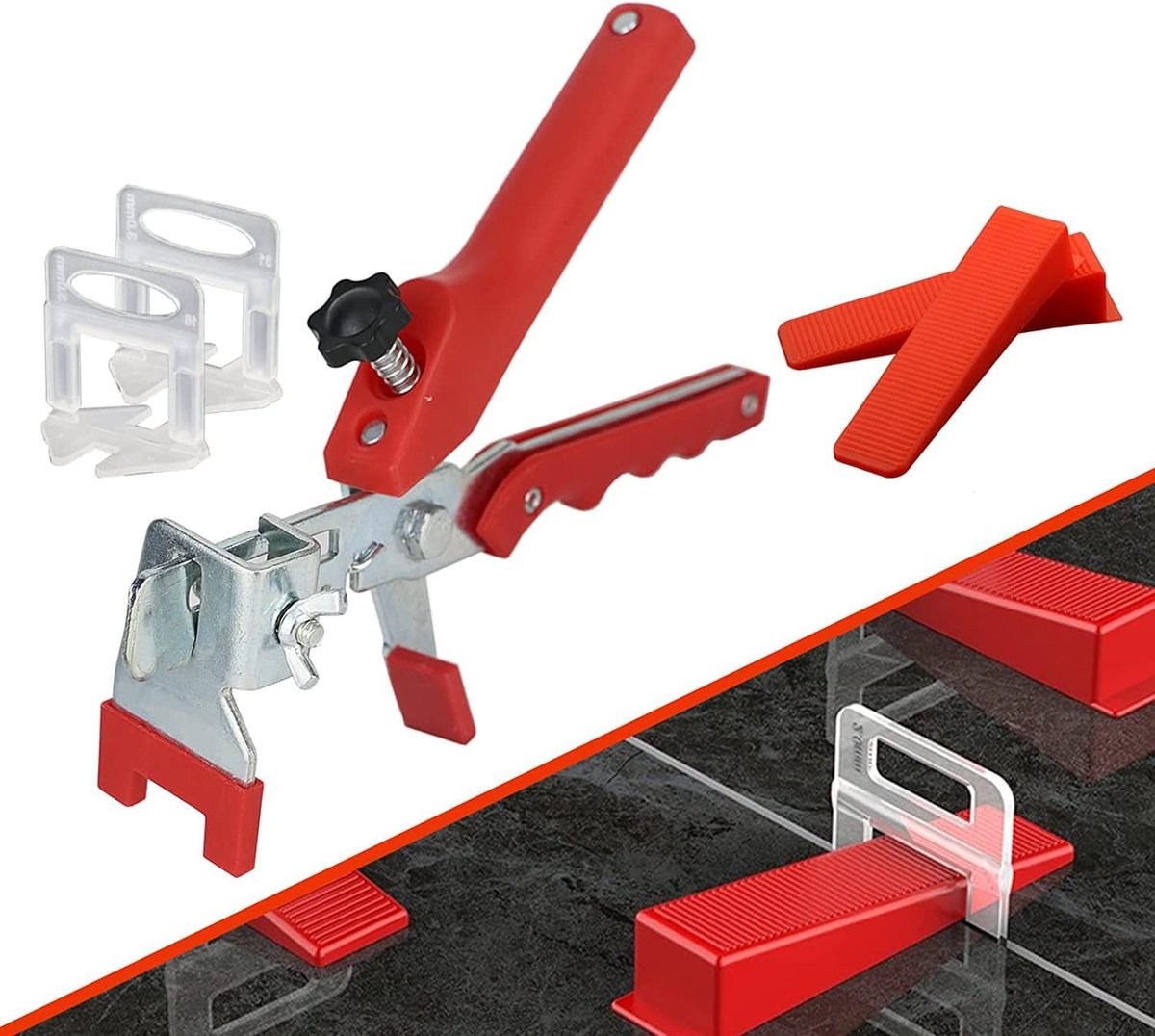 Tegel nivellering systeem 3 mm - 400 trekstangen en 100 wiggen - Pliers voor perfecte tegelplaatsing - ShopVlot