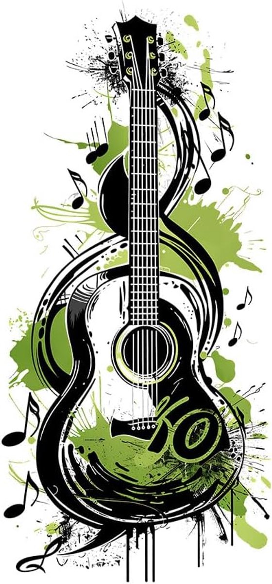 Muursticker Gitaar Aquarel - Handgeschilderd Design - Levendige Kleuren - Uniek Decor voor Slaapkamer - ShopVlot