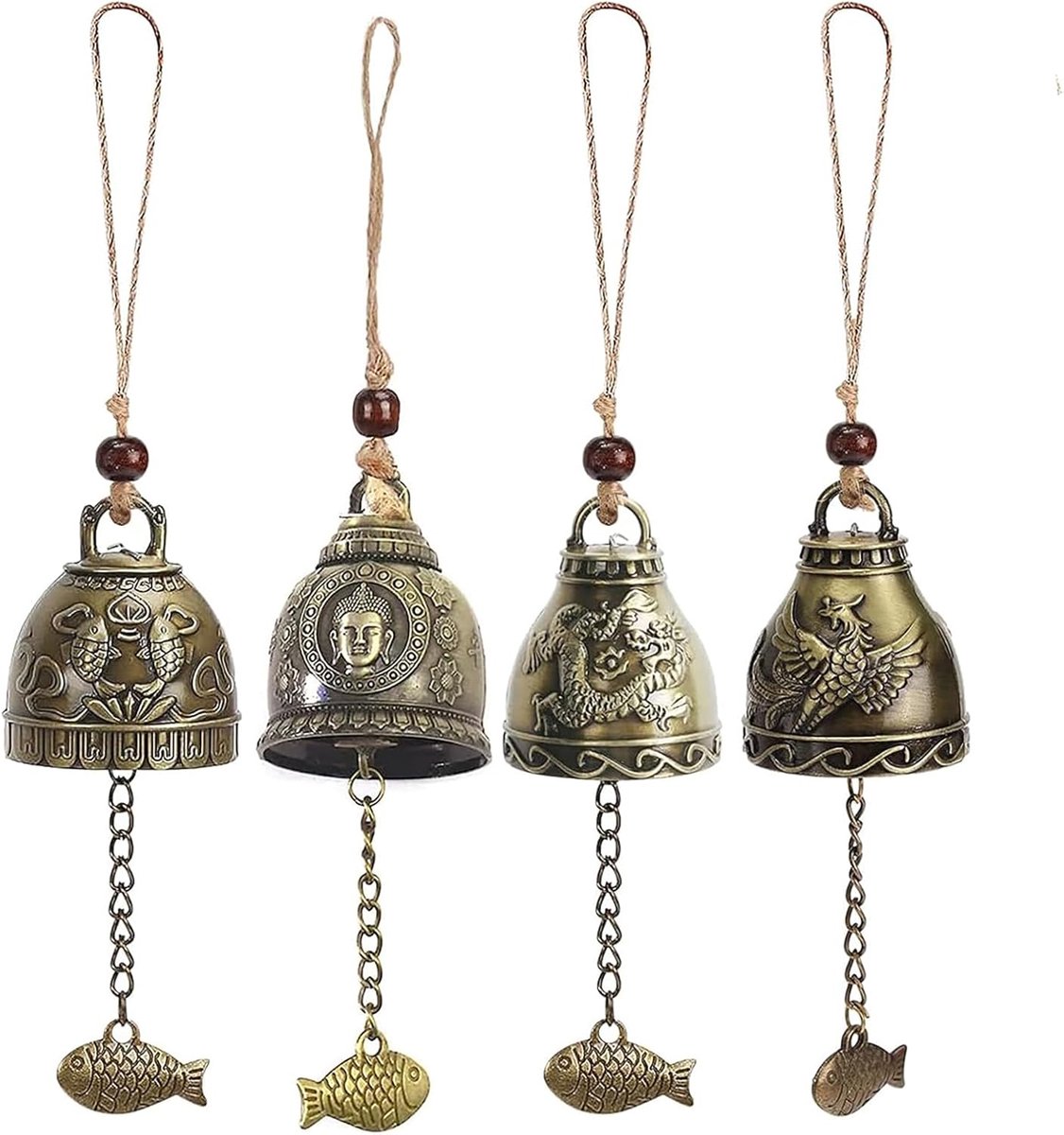 Feng Shui windgong - 4 stuks - antiek koper - brengt geluk en harmonie - ShopVlot