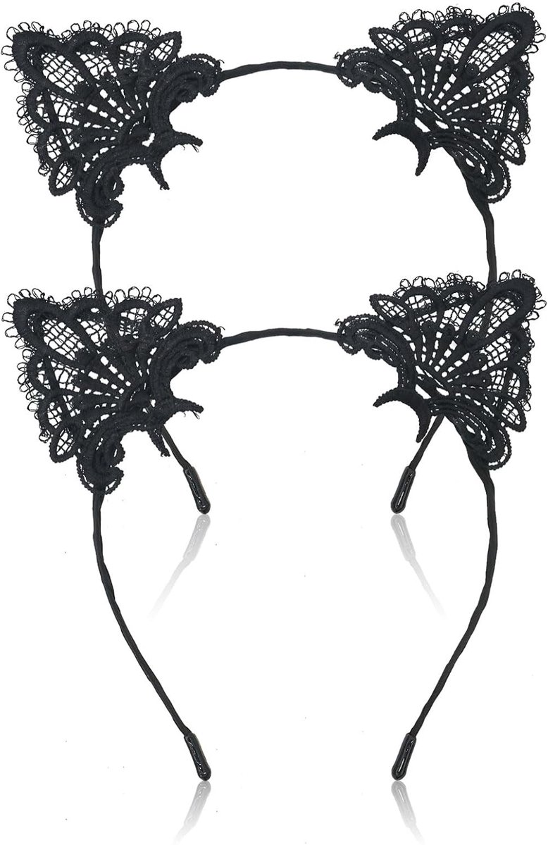 Haarband met kattenoren - zwart met kant - voor volwassenen en kinderen - ideaal voor carnaval - ShopVlot