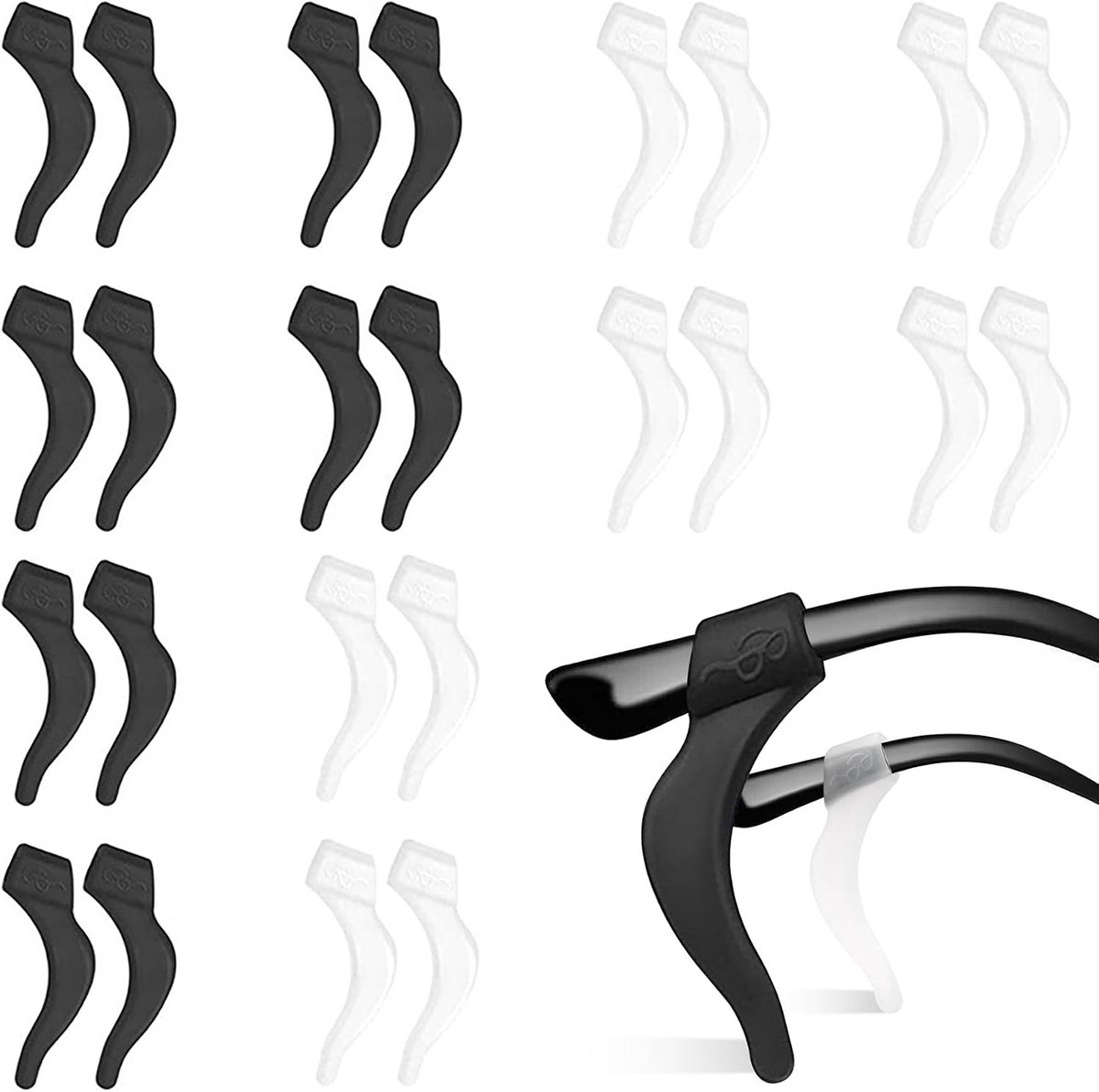 siliconen oorbeugels voor brillen - 12 paar - transparant zwart - anti-slip sportband voor extra grip - ShopVlot