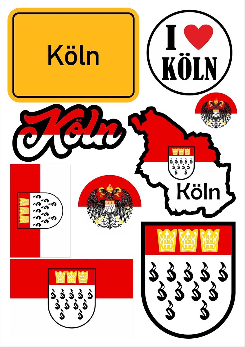 Köln stickers kaart 9 stuks - vinyl - waterdicht - voor auto of motor - ShopVlot