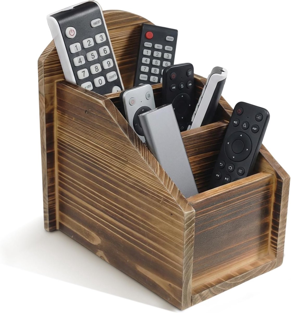 Bamboe bijzettafel bureau organizer - 3 compartimenten - handgemaakt - ideaal voor afstandsbedieningen - ShopVlot