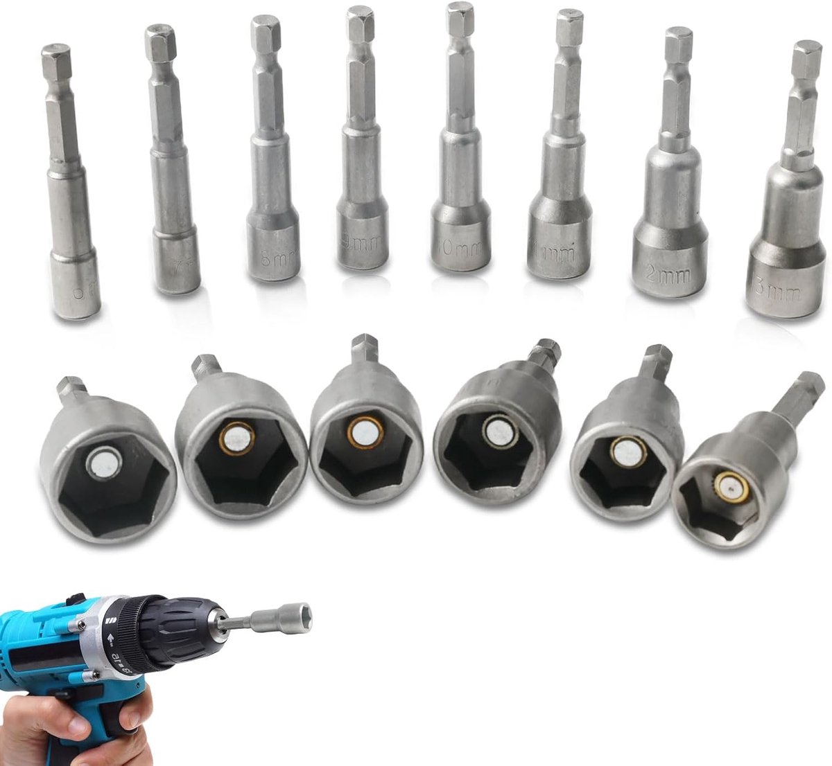Steeksleutel set 14-delig 6-19 mm - chroom vanadium staal - sterke magnetische kern - ideaal voor accuschroefmachines - ShopVlot