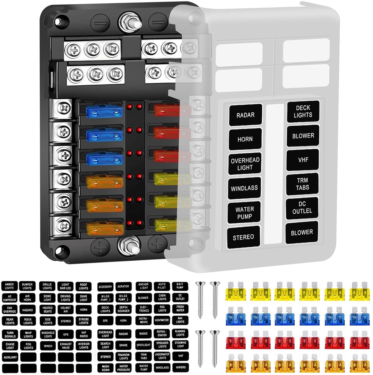 Fusehouder 12 Wegen - Met LED Lichtindicatie - Voor Auto Boot Truck SUV - Bescherming tegen Overbelasting - ShopVlot