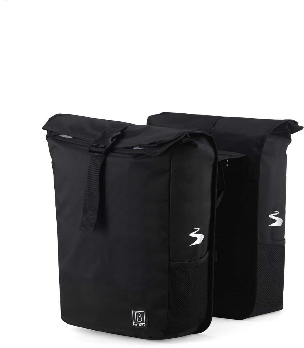 Brisby Dubbele Fietstas Rolltop Zwart 39-48L Waterdicht Geschikt voor Elektrische Fietsen & E-Bike - Zwart