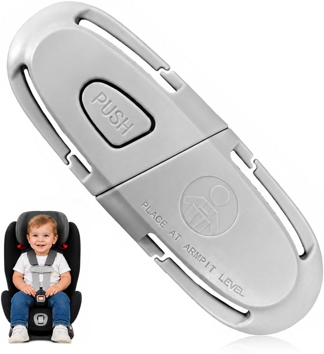 Veiligheidsgordelklem auto - verstelbare borstclip - grijs - optimale bescherming voor kinderen - ShopVlot