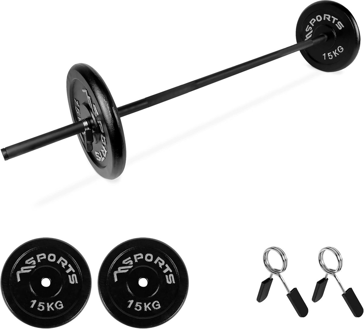 Barbell met veersluiting - 30 kg gietijzeren gewichten - voor thuis trainen - professionele kwaliteit - ShopVlot