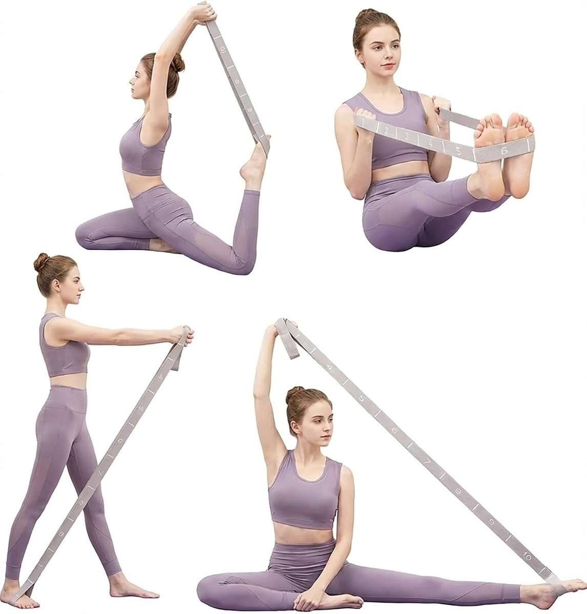 2 stuks 10 lussen yoga-stretchband (115 cm) | extra lange flexibiliteitstrainer voor volwassenen en kinderen | Premium hoge elasticiteit oefenband voor fysiotherapie, pilates, dans en gymnastiek