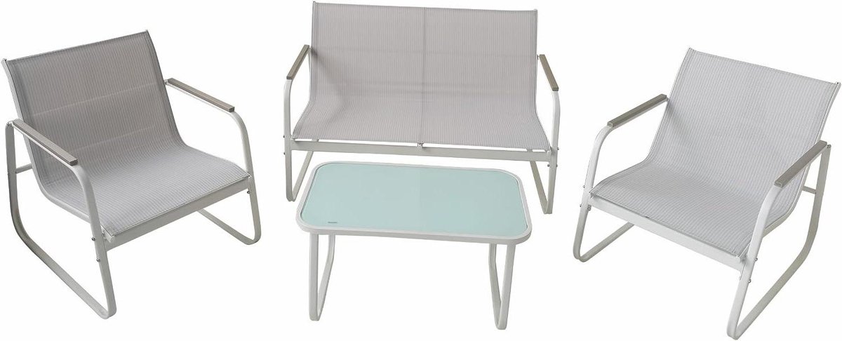 Tuingarnituur - Tuinset Stoelen Bank - Buiten Ontspannen - Koolstofstaal Frame - 4 Zitplaatsen - Wit