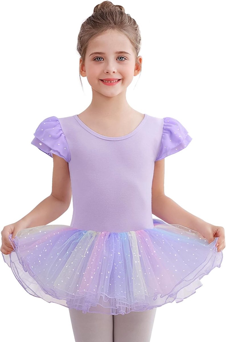 Ballerinajurk voor meisjes, peuters, sprankelende balletdansoutfits met ruches en mouwen, ballerina-jurk, kleurrijke tutu-rok