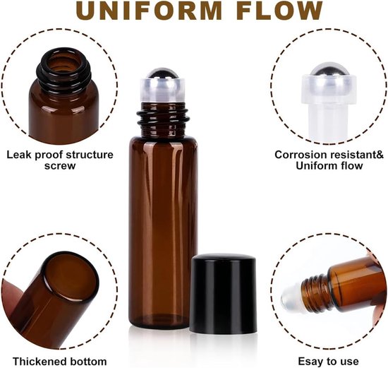 16 Pack Roll on Bottle Empty 5ml voor etherische oliën, Roll on Essential Oils, Roll on Empty 5ml met roestvrijstalen roller, Roll on Glass Bottles met bruin glas voor lichte bescherming — afbeelding 5