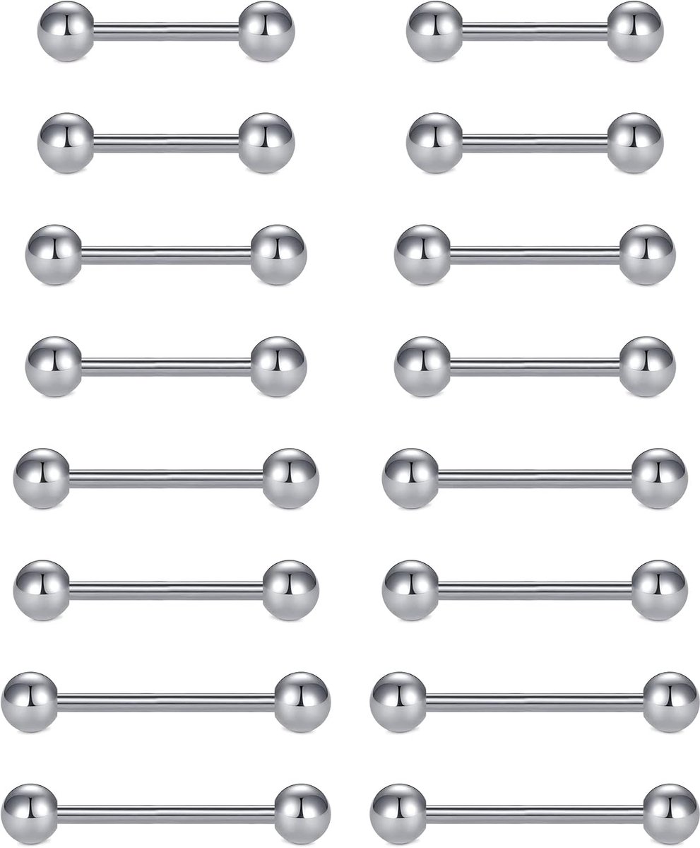 12 stuks 14G chirurgisch staal tepelpiercing tong bar set body piercing sieraden 12/14/16/18 mm