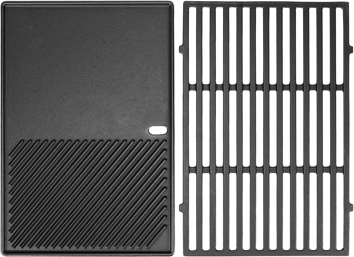 7638 44,5 cm grillrooster en grillplaat voor Weber Spirit I & II 300-serie (met voorbranderknoppen), gietijzeren grillrooster en grillplaat, reserveonderdelen voor Weber Spirit E310, E320, S31
