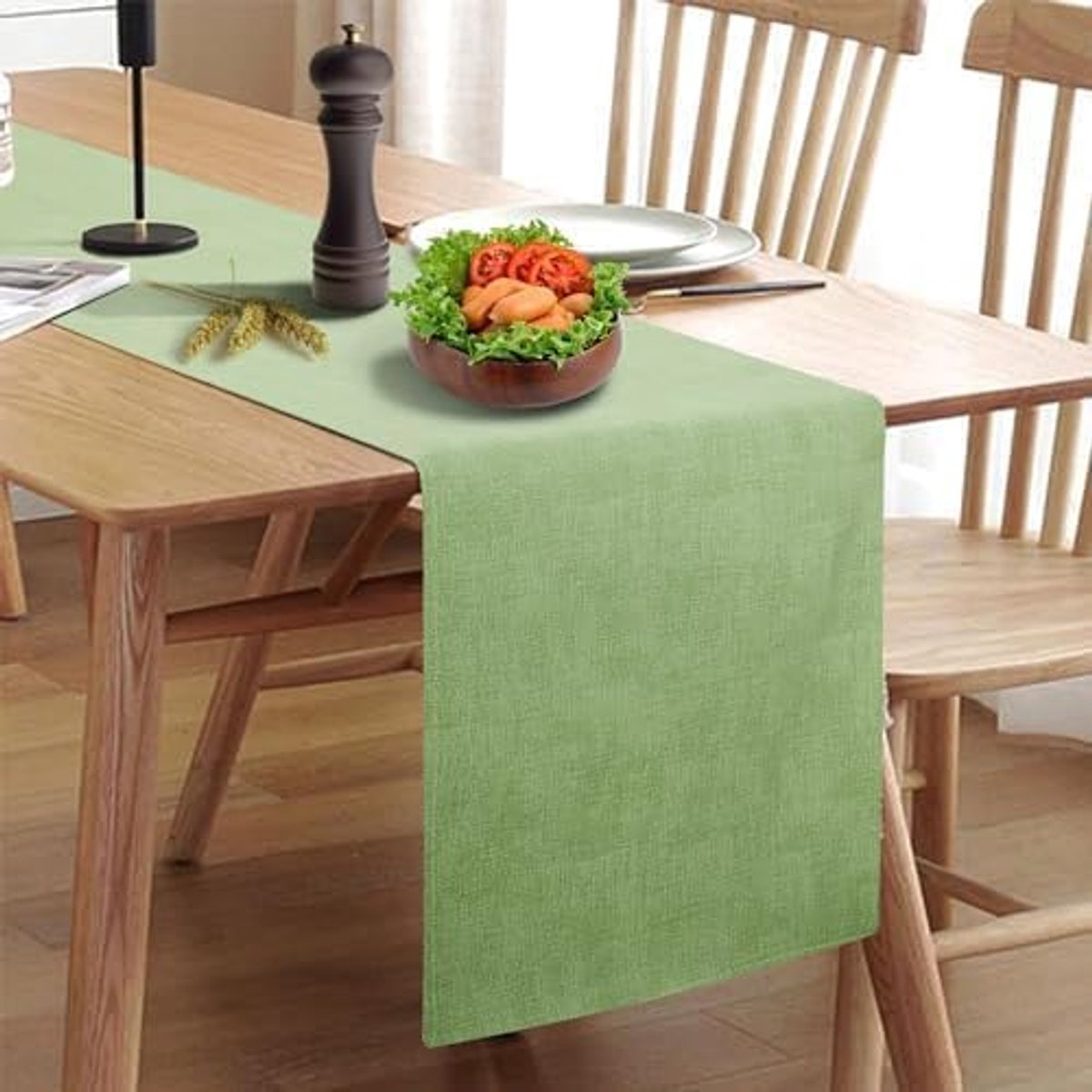Tafellopers, Dikke Boerderijstijl Tafelband, Kastenrunner, Rustieke Tafelrunner voor Keuken, Eetkamer, Slaapkamer, Woonkamer(275cm, Groen)
