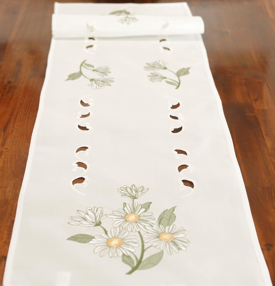 Tafelkleed tafelloper geborduurd bloemen groen (40 x 150)