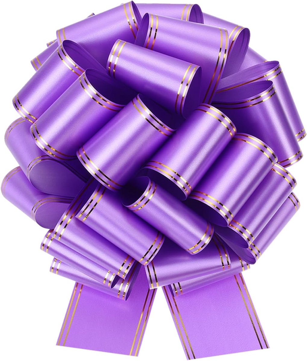30 cm grote cadeaustrik om te trekken, grote metalen strik voor auto's met gouden rand, voor bruiloftsgeschenken, geschenkverpakkingen, Kerstmis, paars