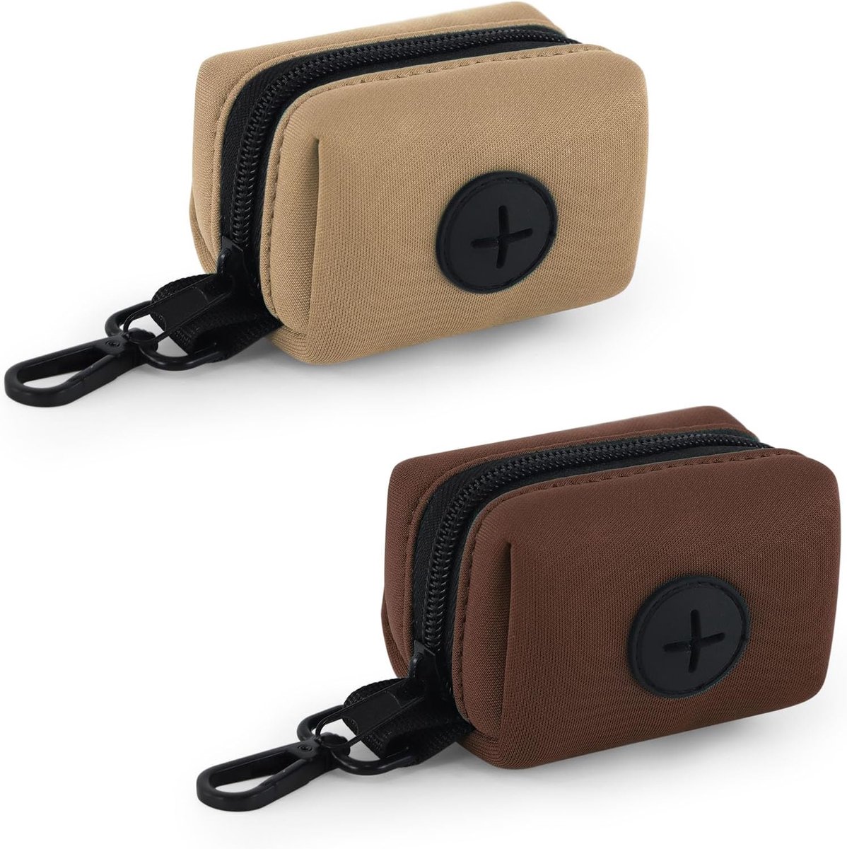 Hond Poep Bag Houder, 2 Pack, Bruin/Zand | Poepzakhouders voor Leades, Afvalzak Dispenser, Lead Bevestiging voor Huisdieren