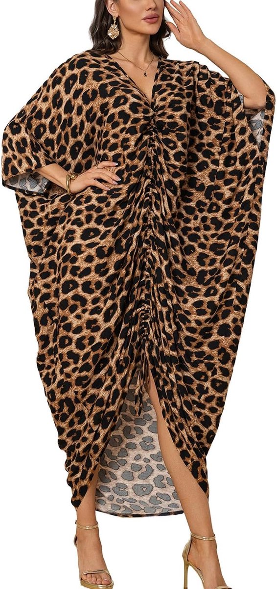 Kaftan Maxi Bohemian Jurk Voor Dames Strand Coverup Robe Ruime Kimono Een Maat Loungewear
