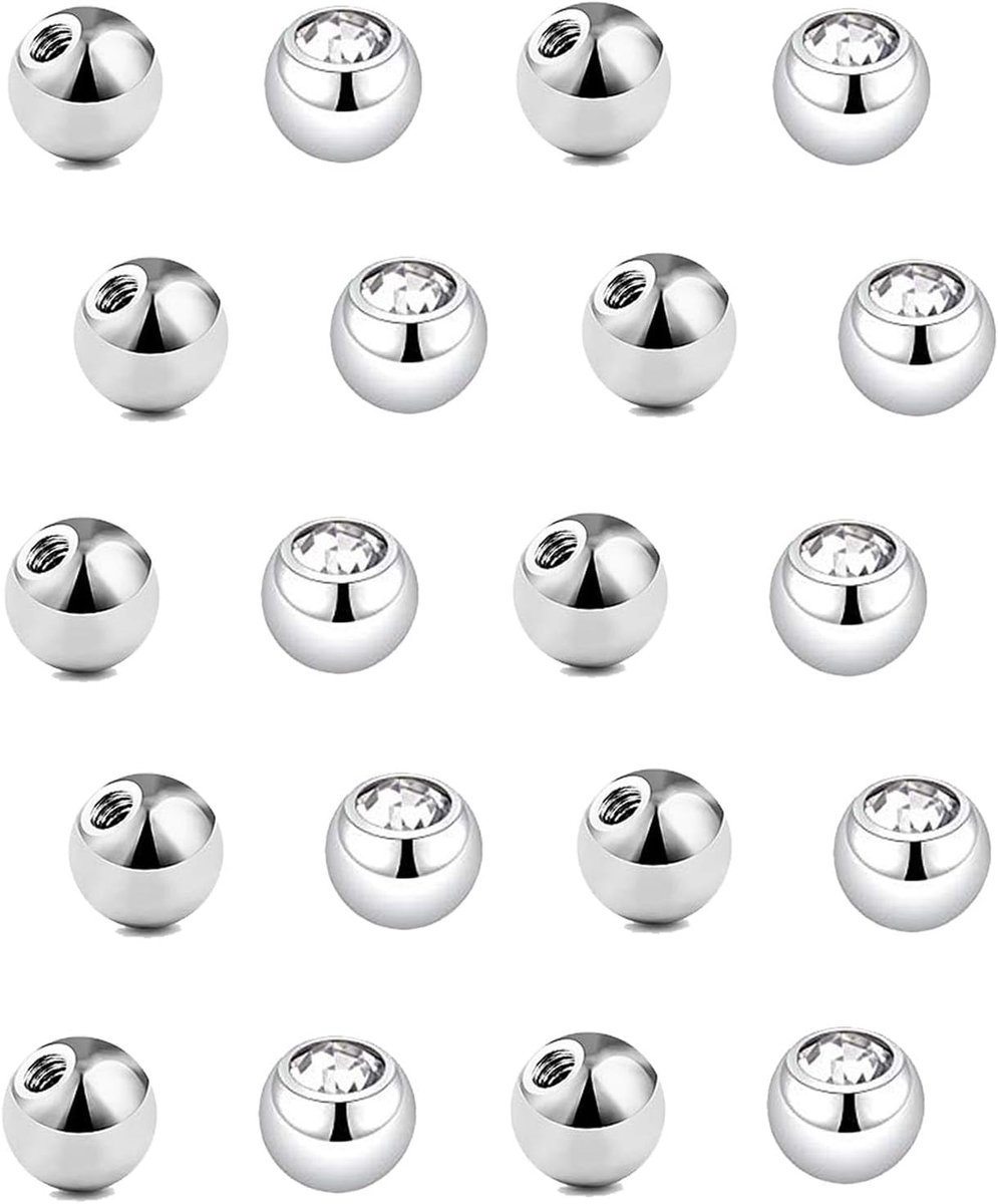 20 piercingbolletjes, 1,2 mm, chirurgisch staal, 3 mm, reservebolletjes voor piercing, lippen, septum, neus, wenkbrauwen