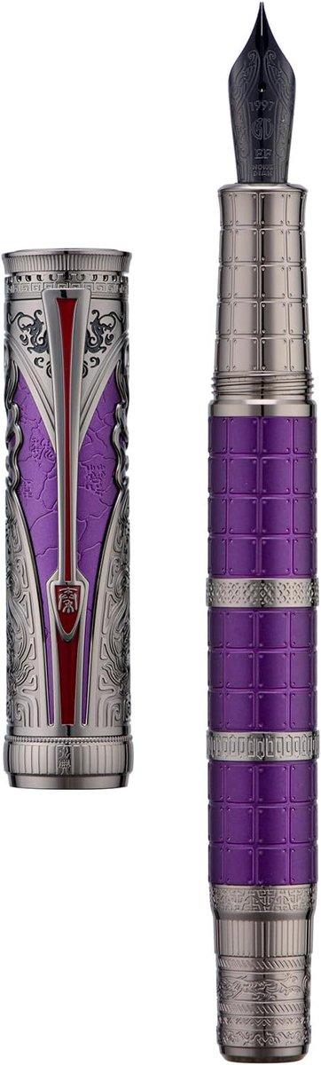 D5X Vulpen Paars Kleur Fijne Penpunt, Qin Dynastie Retro Chinese Totem Graveren Gladde Schrijfpen met Converter en Pen Box Set
