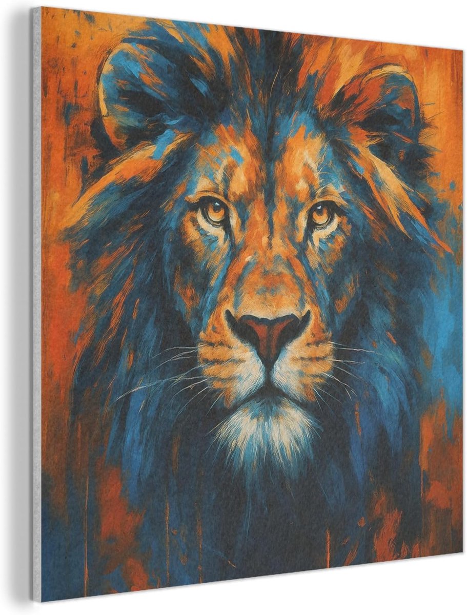 Vilten Wandpaneel 50x50 cm Kamer Muurdecoratie Woonkamer Slaapkamer Room Decor Wall Decoration Felt Art Panel Schilderij - Leeuwenkop - Oranje