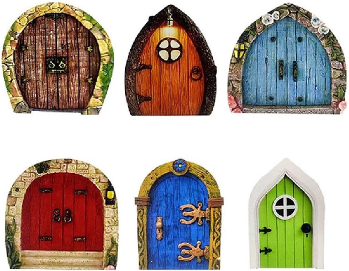6Pcs Houten Fairy Deur Miniatuur Fairy Deur Mini Deur Vorm Houten Stukken Fairy Deuren voor Tuin Bomen Home Office