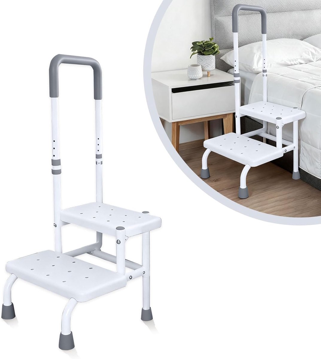 Badtrap met 2 niveaus met handvat, badtreden om in en uit bad te komen, zware stappen voor ouderen 5 niveaus hoogteverstelling ondersteunt tot 136 kg, voetenbank voor bed, keuken, badkuip