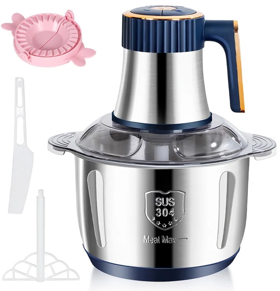 ITRONIQ Elektrische Hakmolen 5 Liter 500W - Foodprocessor Met 6 RVS Messen - 5 Snelheden - Multifunctioneel Vleesmolen - RVS/Zwart