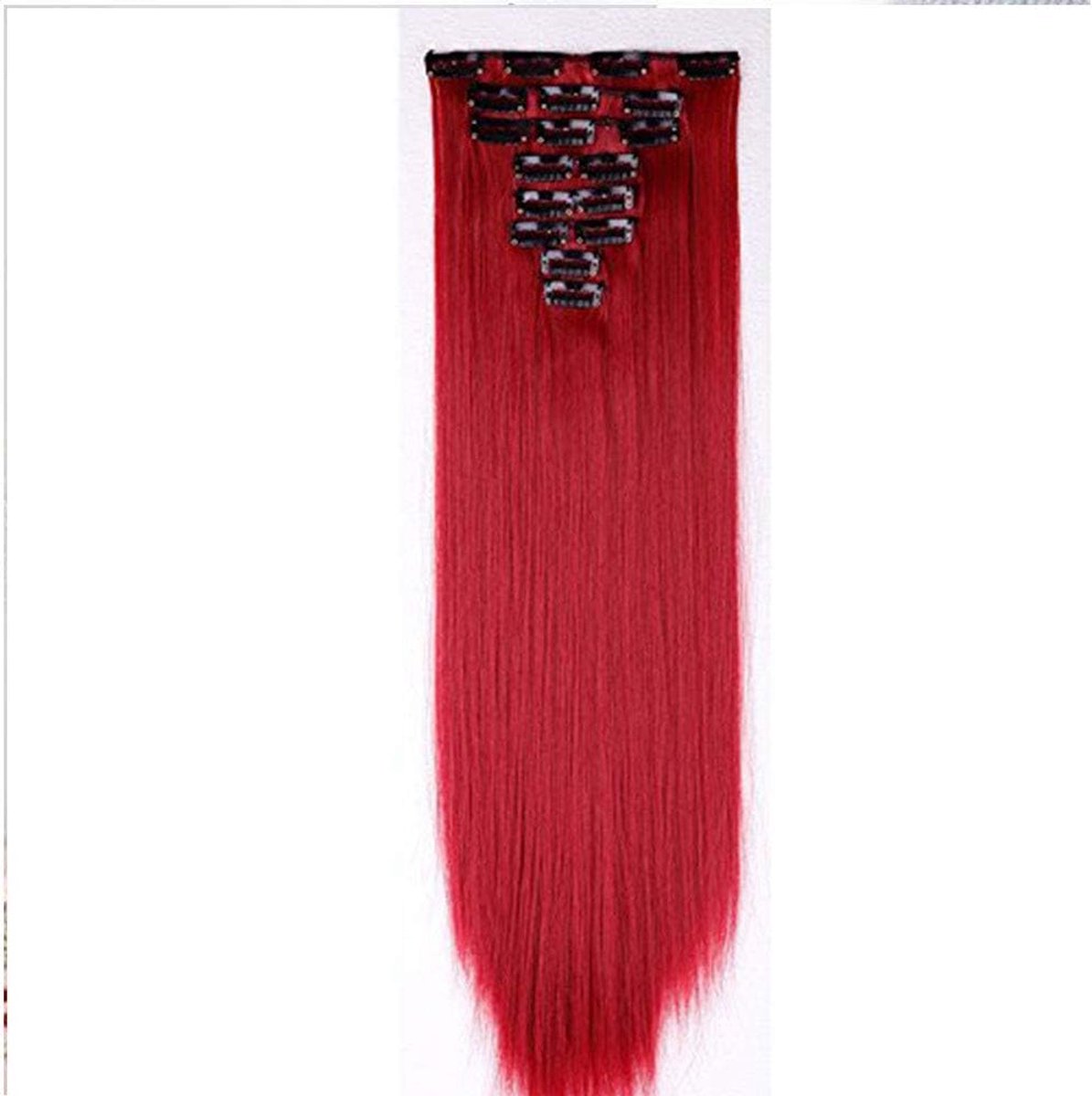 Clip in extensions haarverlenging haarstuk 8 strengen zoals echt haar steil donkerrood 23 “(58cm)-140g