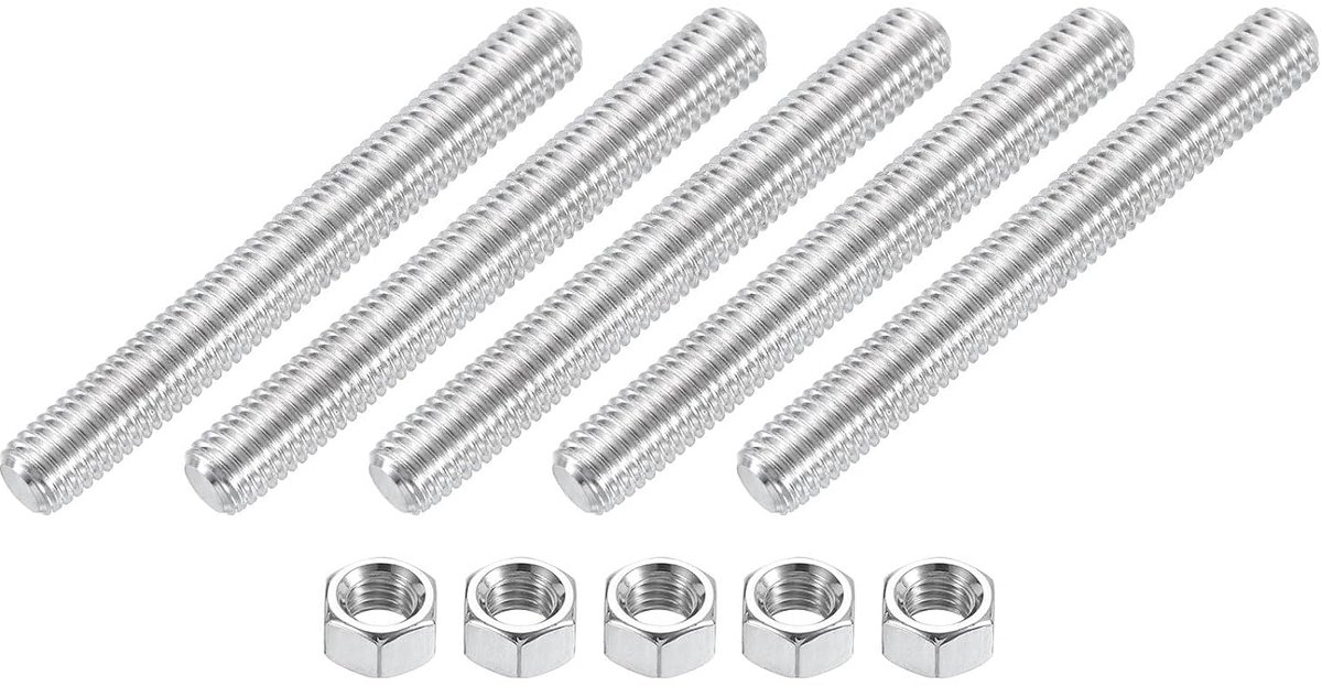 Draadstang compleet 3/8"-16, 5 stuks lange schroeven van roestvrij staal 304, lengte 3,5 inch rechts voor montage en bevestiging van meubels