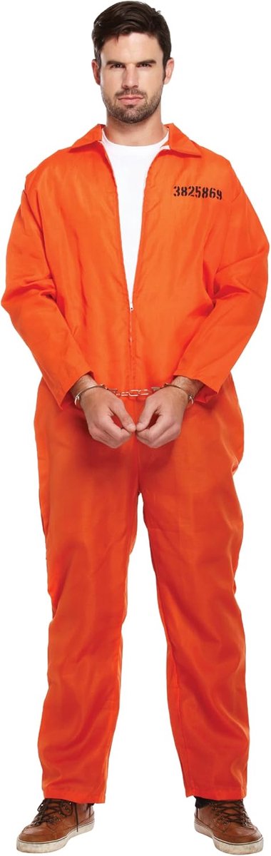 Oranje gevangenis jumpsuit voor volwassenen en heren, verkleedkostuum, veroordeelde ketelpak, gevangenenenoverall, gevangenisspringpak, verkleedoutfit, twee maten herenkostuum