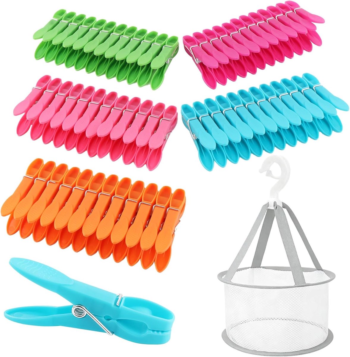 Wasknijpers, 60 stuks wasknijpers van kunststof met stevige buitenringveer voor waslijn, wasknijpers, multicolor wasknijpers, windfes voor handdoek, kleding sokken