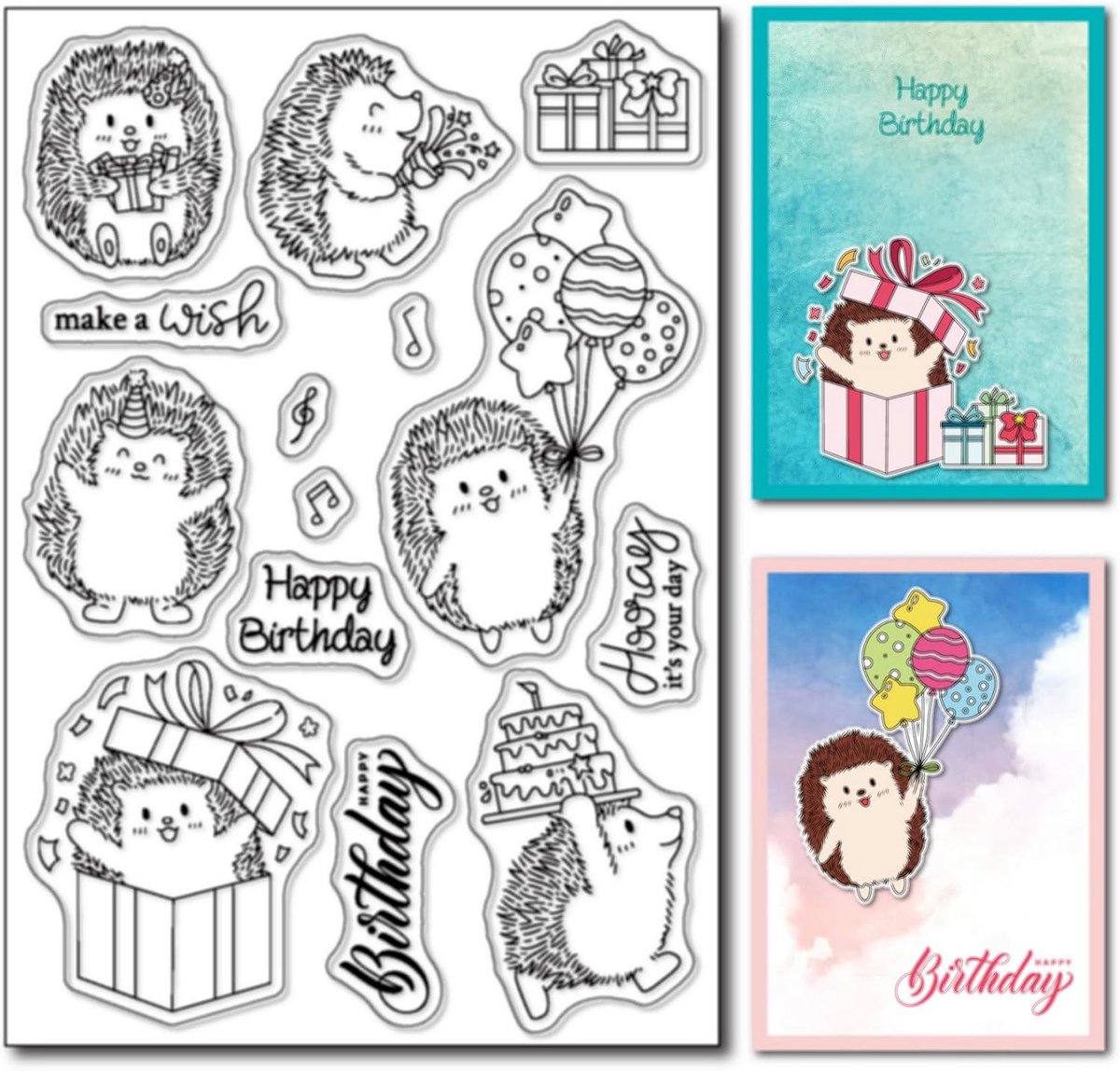 Verjaardag Egels Clear Stempels voor Kaarten Maken Fotoalbum Decoraties, Egels Decoratieve Silicon Stempel voor DIY Scrapbooking Benodigdheden
