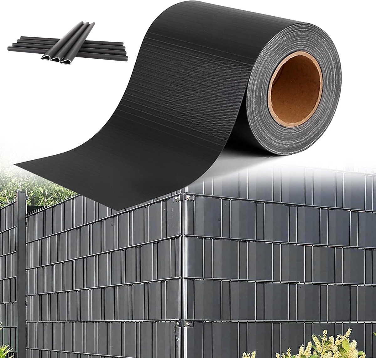 PVC zichtwering stroken privacy bescherming tegen inkijk privacy folie dubbele spijlen omheining 70m x 19 cm met 30 stuks bevestigingsclips tuinhek windscherm voor hek, antraciet