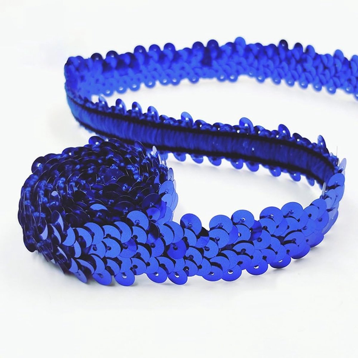 10 Yards Elastisch Glanzend Paillettenband Applique voor Bruiloft Kostuum Bruidssieraad PVC (Koninklijk Blauw)