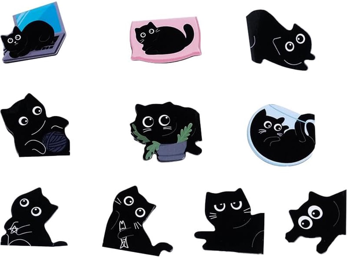 Boekenleggers, zwarte kat, grappige boekenleggers voor kinderen en volwassenen, schattige magnetische boekenleggers voor kattenliefhebbers, boekenmarkeerset als cadeau voor