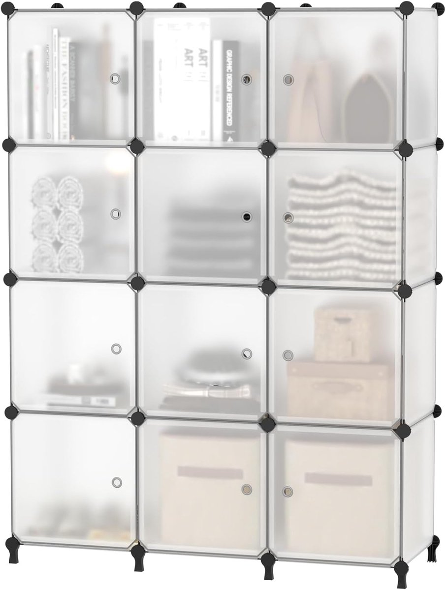 12 Cube Opbergorganisator, DIY Kunststof Opbergplank, Modulair Opbergboekenrek, Stapelbaar Opbergrek voor Thuis Kantoor, Doorschijnend ULPZ011