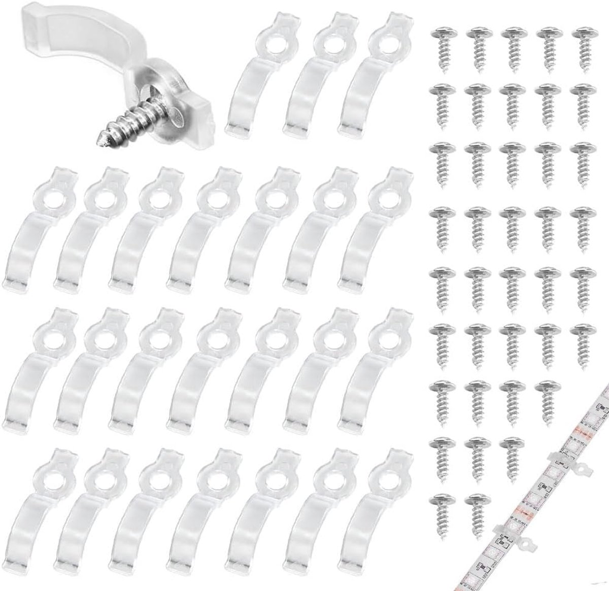 Ledstrip bevestigingsclip, 100 stuks, 10 mm, houder voor ledstrips, schroeven inbegrepen