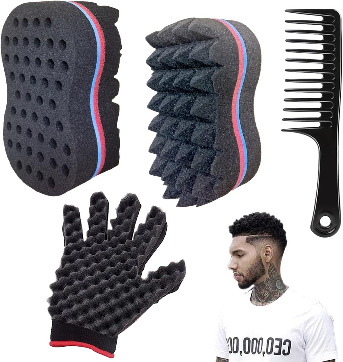 Haarborstel Spons, 3 Stuks Haarspons, Haarborstel Haarspons Magic Twist, Magic Curl Spons Grote Gaten, Dreads Locking Twist Barber Tool voor Afro Coil Haar Beauty